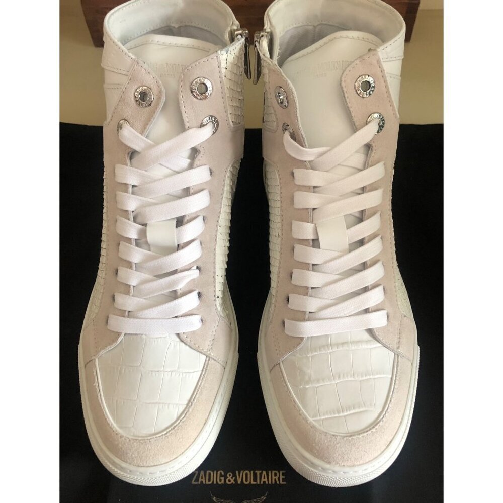 NIB Zadig & Voltaire High Flash Keith Leather Suede Sneaker Snake look Size 7 - Picture 2 of 13